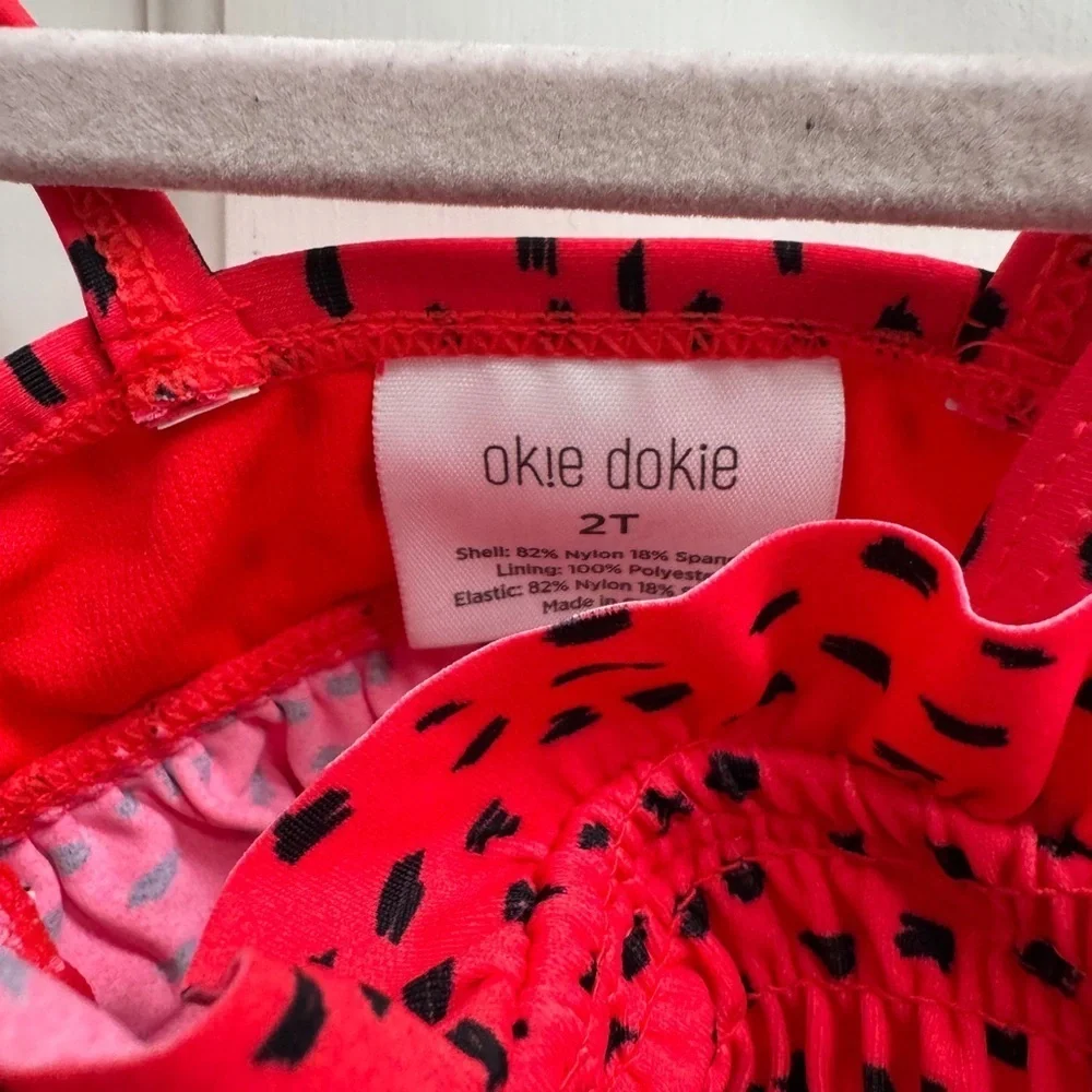 NWOT Okie Dokie 2T Red & Black Girls Watermelon Seed Bikini Bathingsuit Top